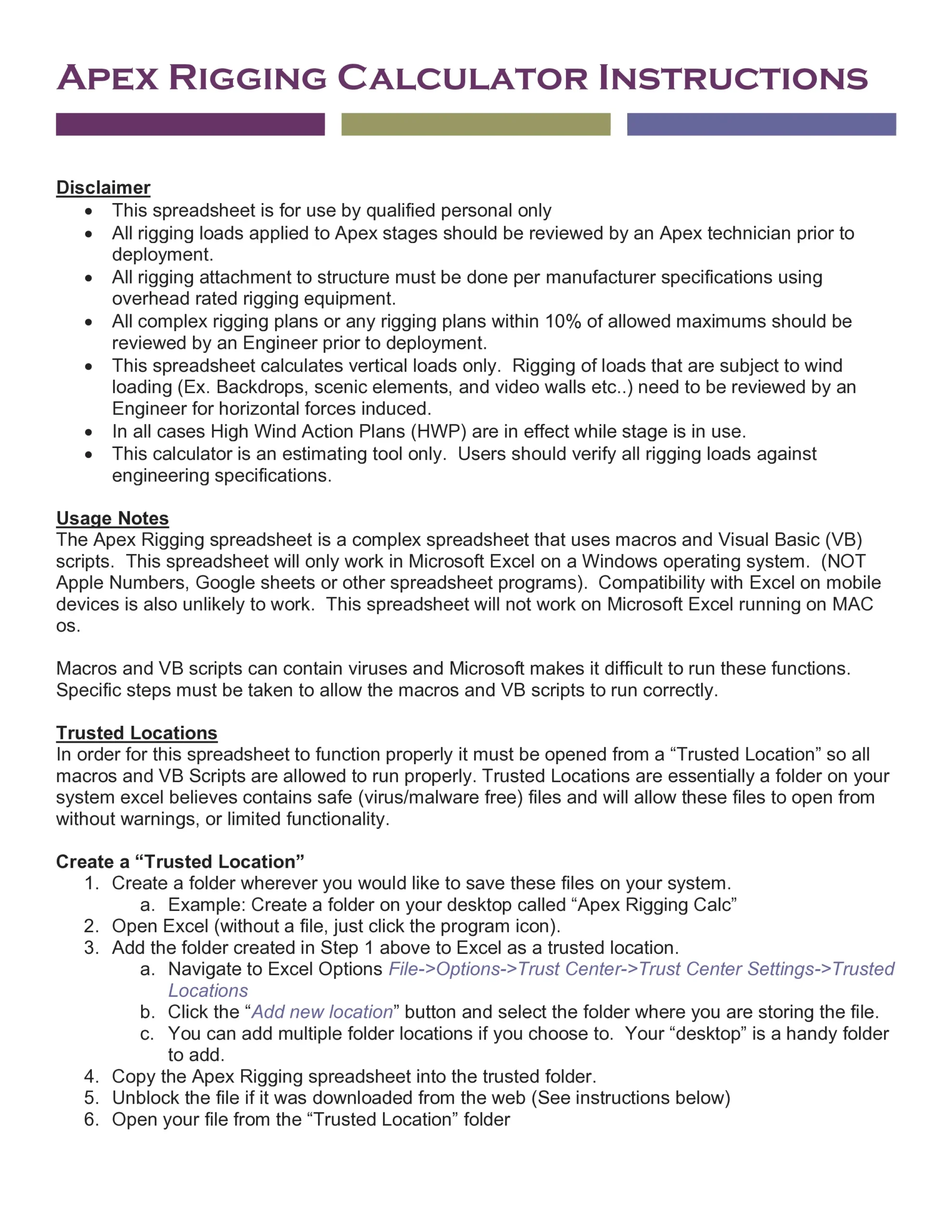 The Apex Gen3 Rigging Calculator - page 1 Instructions